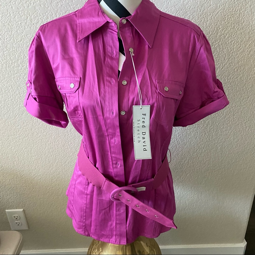 Fred David || pink utility button up top with belt
